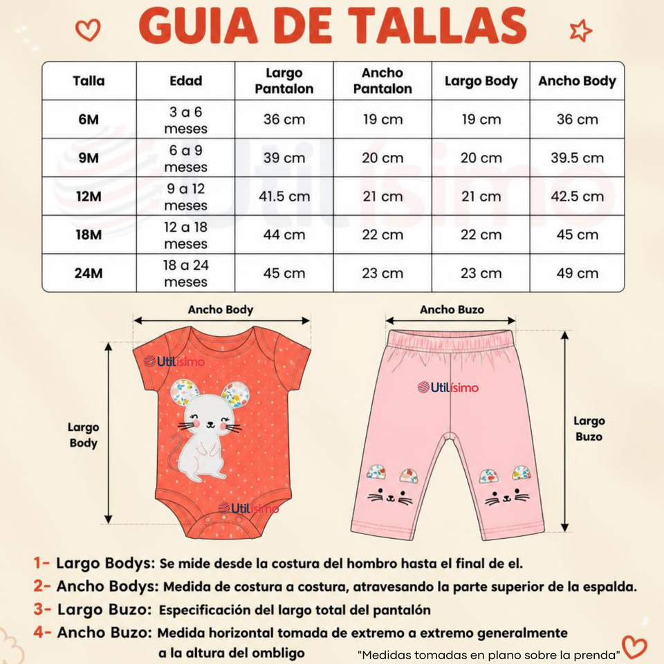 Conjunto 3 Piezas 100% Algodón Tedmimak Niña Mouse & Flower