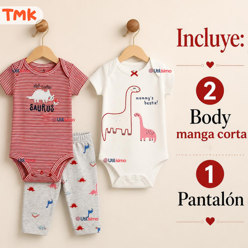 Conjunto 3 Piezas 100% Algodón Tedmimak Niña Dino Girl