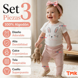 Conjunto 3 Piezas 100% Algodón Tedmimak Niña Pink Bunny