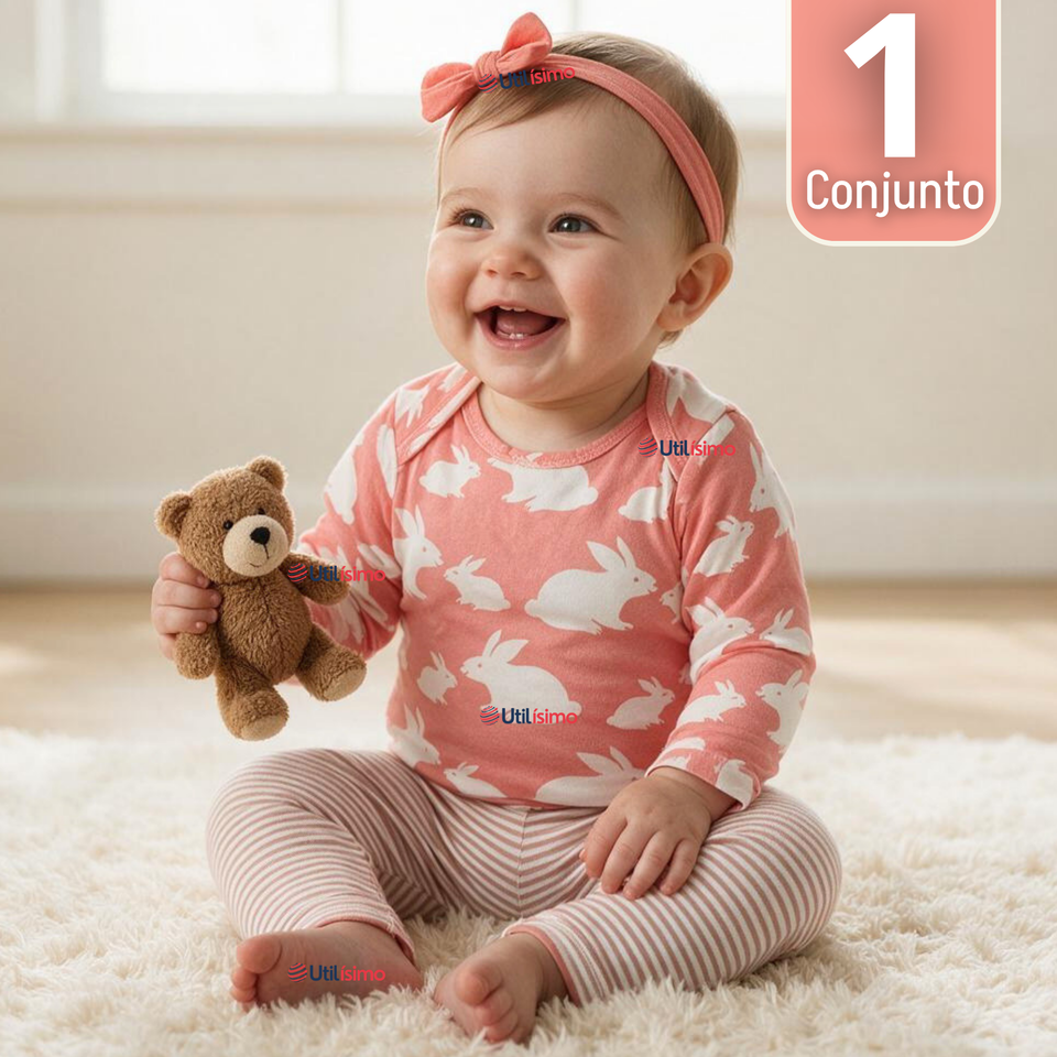 Conjunto 3 Piezas 100% Algodón Tedmimak Niña Pink Bunny