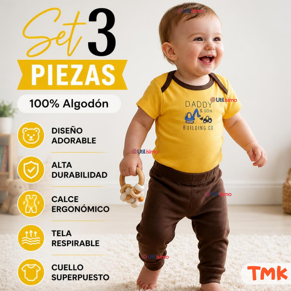 Conjunto 3 Piezas 100% Algodón Tedmimak Niño Yellow Truck