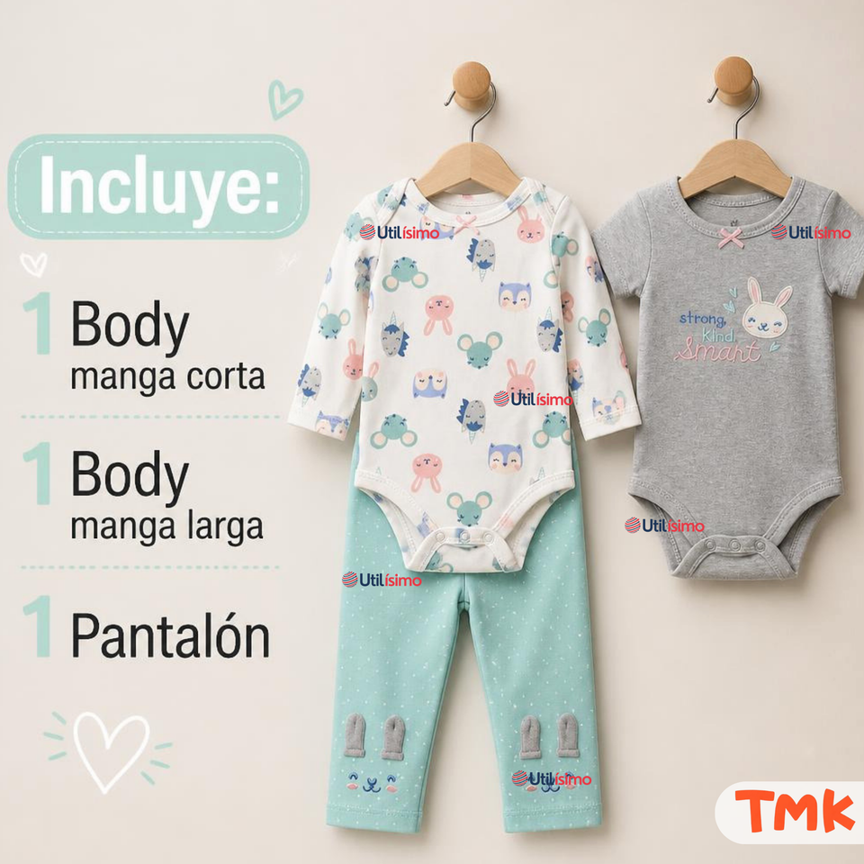 Conjunto 3 Piezas 100% Algodón Tedmimak Niña Baby pet