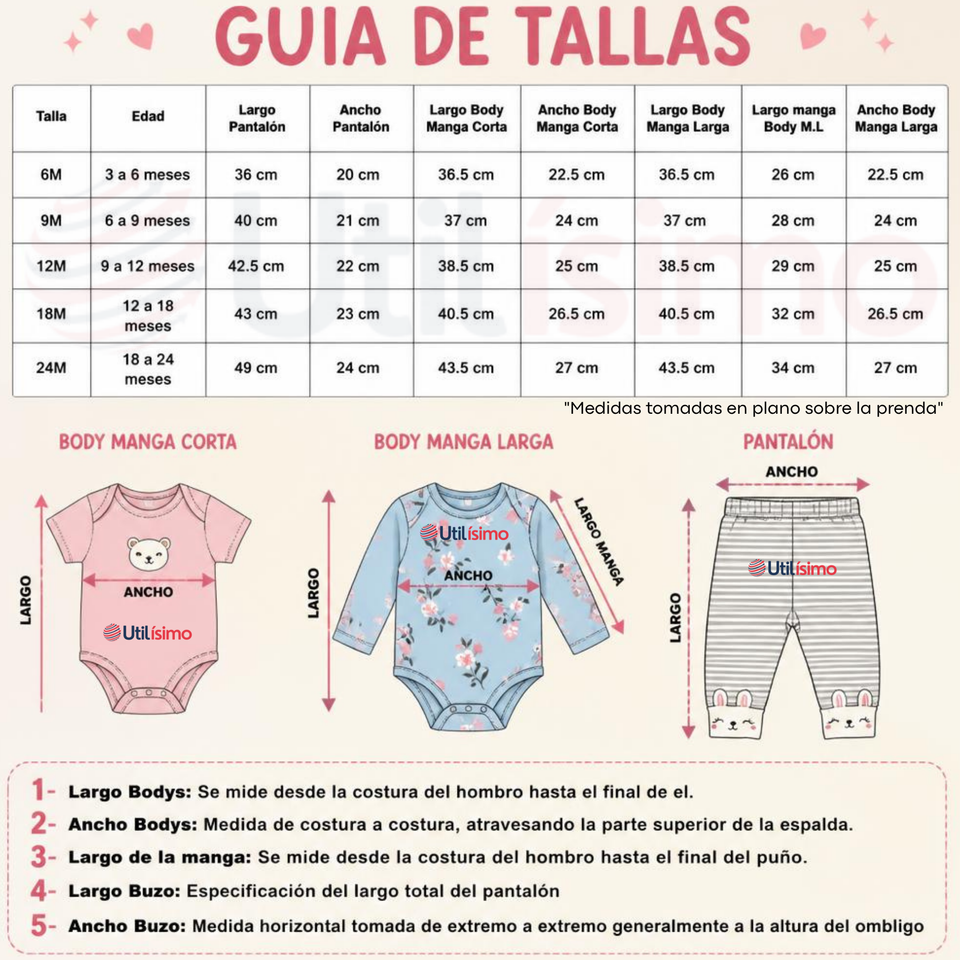 Conjunto 3 Piezas 100% Algodón Tedmimak Niña Sweet Flower