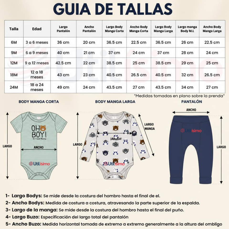 Conjunto 3 Piezas 100% Algodón Tedmimak Niño Baby Bear