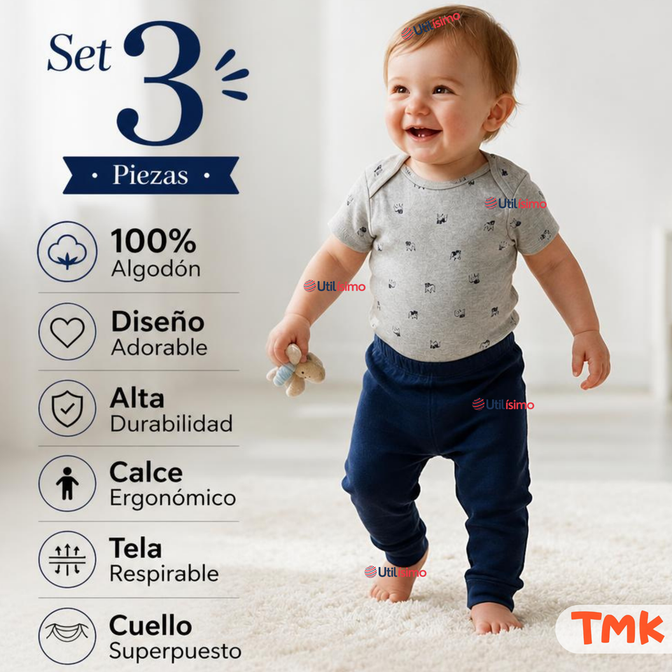 Conjunto 3 Piezas 100% Algodón Tedmimak Niño Casual Child