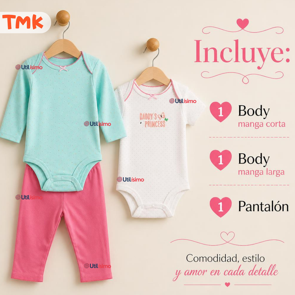 Conjunto 3 Piezas 100% Algodón Tedmimak Niña Princess