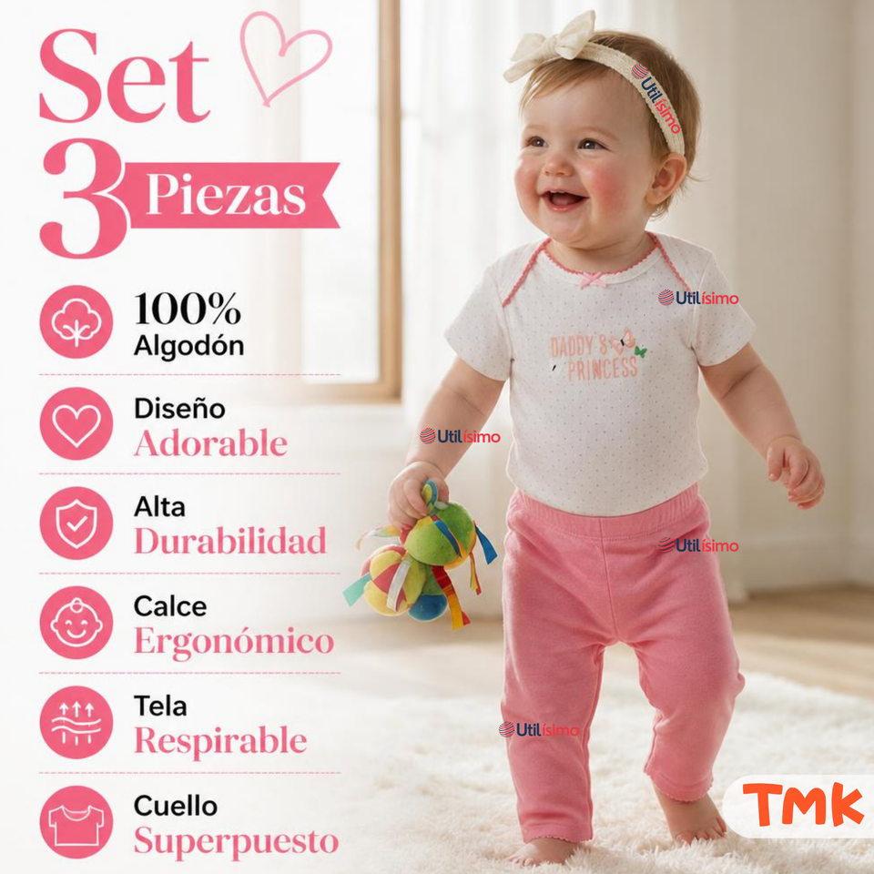 Conjunto 3 Piezas 100% Algodón Tedmimak Niña Princess