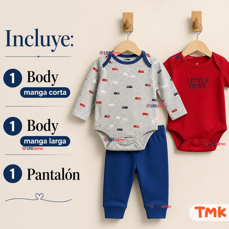Conjunto 3 Piezas 100% Algodón Tedmimak Niño Little Hunk