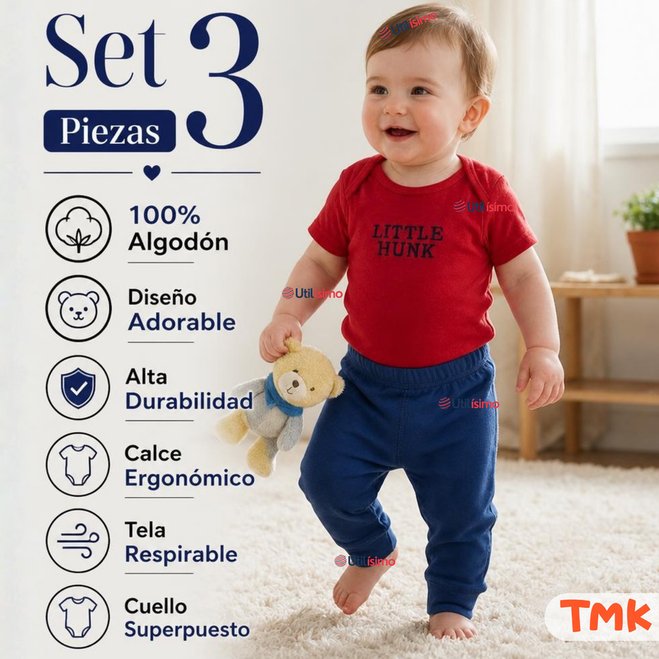 Conjunto 3 Piezas 100% Algodón Tedmimak Niño Little Hunk