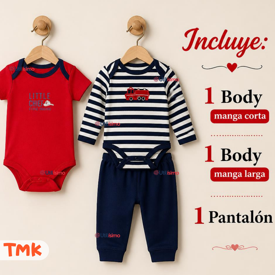 Conjunto 3 Piezas 100% Algodón Tedmimak Niño Small Tren