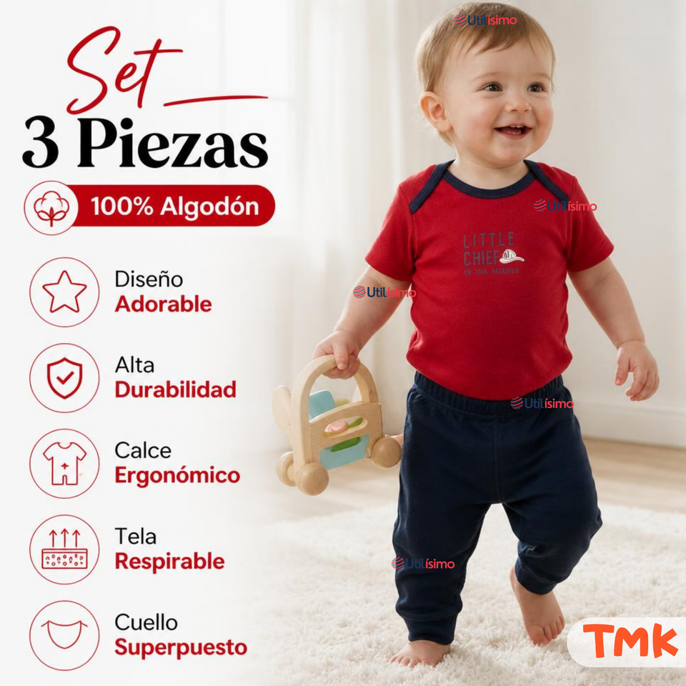 Conjunto 3 Piezas 100% Algodón Tedmimak Niño Small Tren
