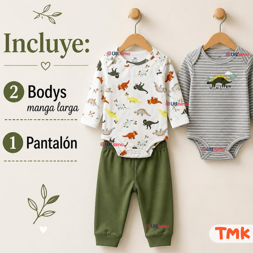 Conjunto 3 Piezas 100% Algodón Tedmimak Niño Baby Dino