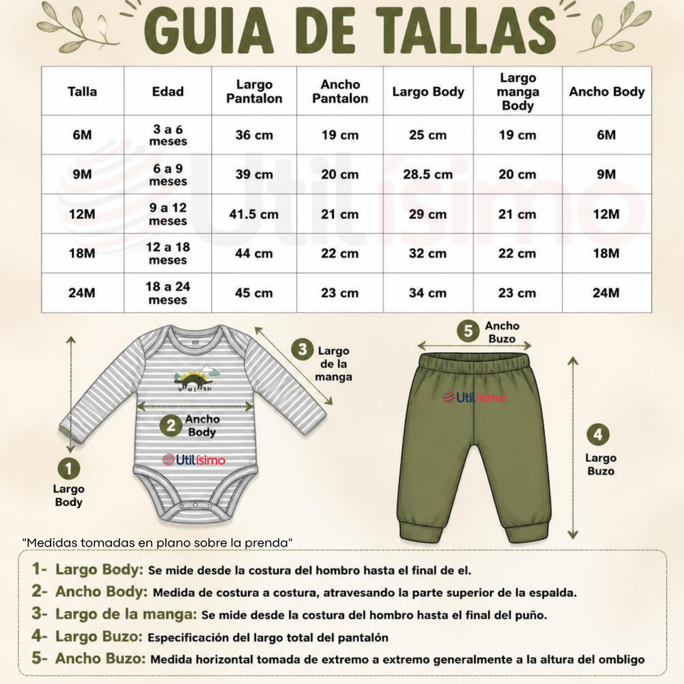 Conjunto 3 Piezas 100% Algodón Tedmimak Niño Baby Dino