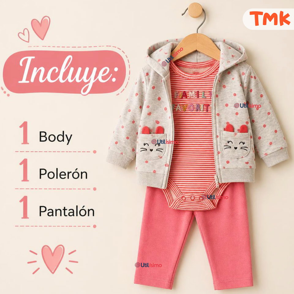 Conjunto 3 Piezas 100% Algodón Tedmimak Niña Family Favorite
