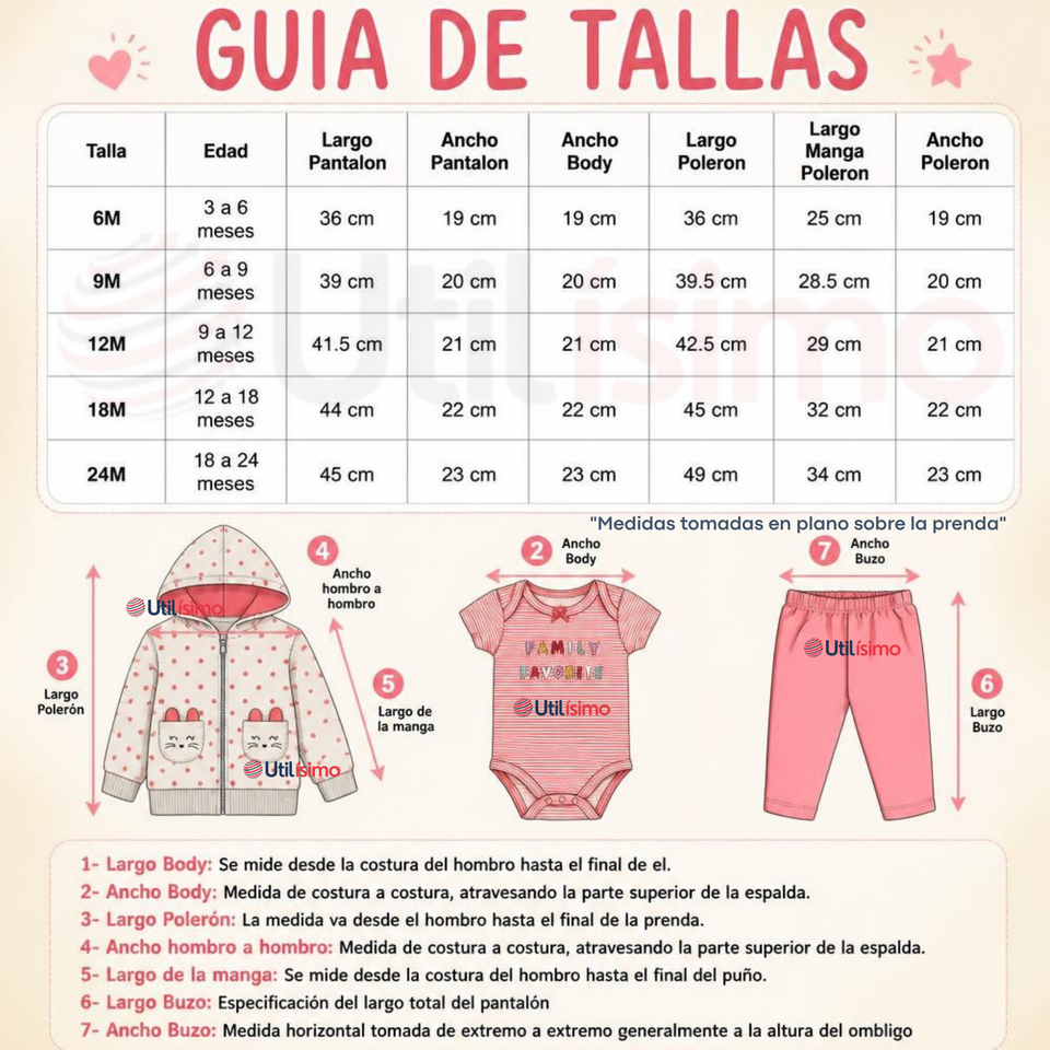 Conjunto 3 Piezas 100% Algodón Tedmimak Niña Family Favorite