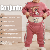 Conjunto 3 Piezas Buzo Pantalón Polerón Body De Algodón Rosado Bebé Niña