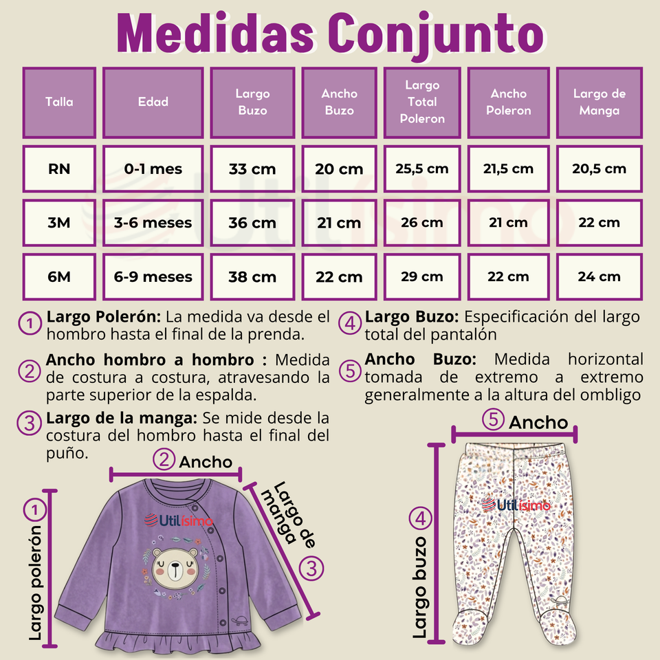 Conjunto 2 Piezas Buzo Pantalón Y Polerón Con Capucha Tela Plush Lila Bebé Niña
