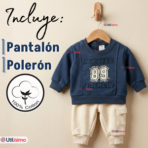 Conjunto 2 Piezas Buzo Pantalón Y Polerón De Algodón Azul Bebé Niño