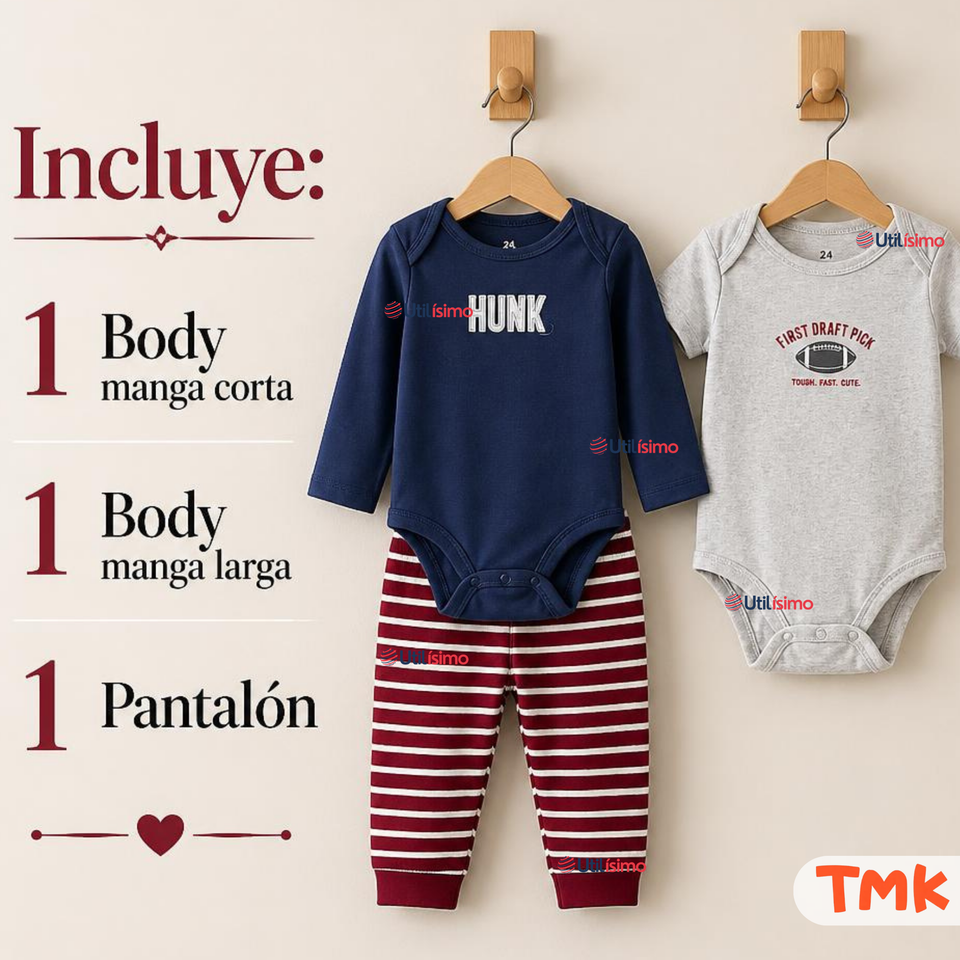 Conjunto 3 Piezas 100% Algodón Tedmimak Niño Stripes Baby