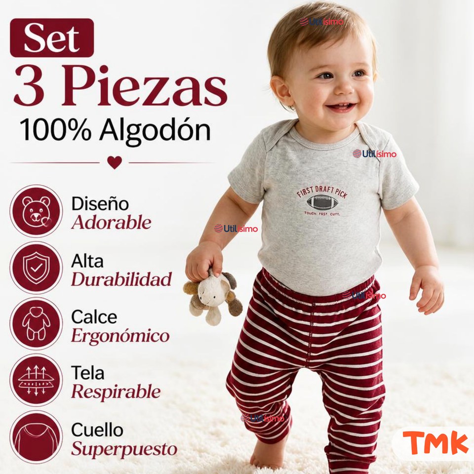 Conjunto 3 Piezas 100% Algodón Tedmimak Niño Stripes Baby