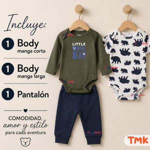 Conjunto 3 Piezas 100% Algodón Tedmimak Niño Baby Bear