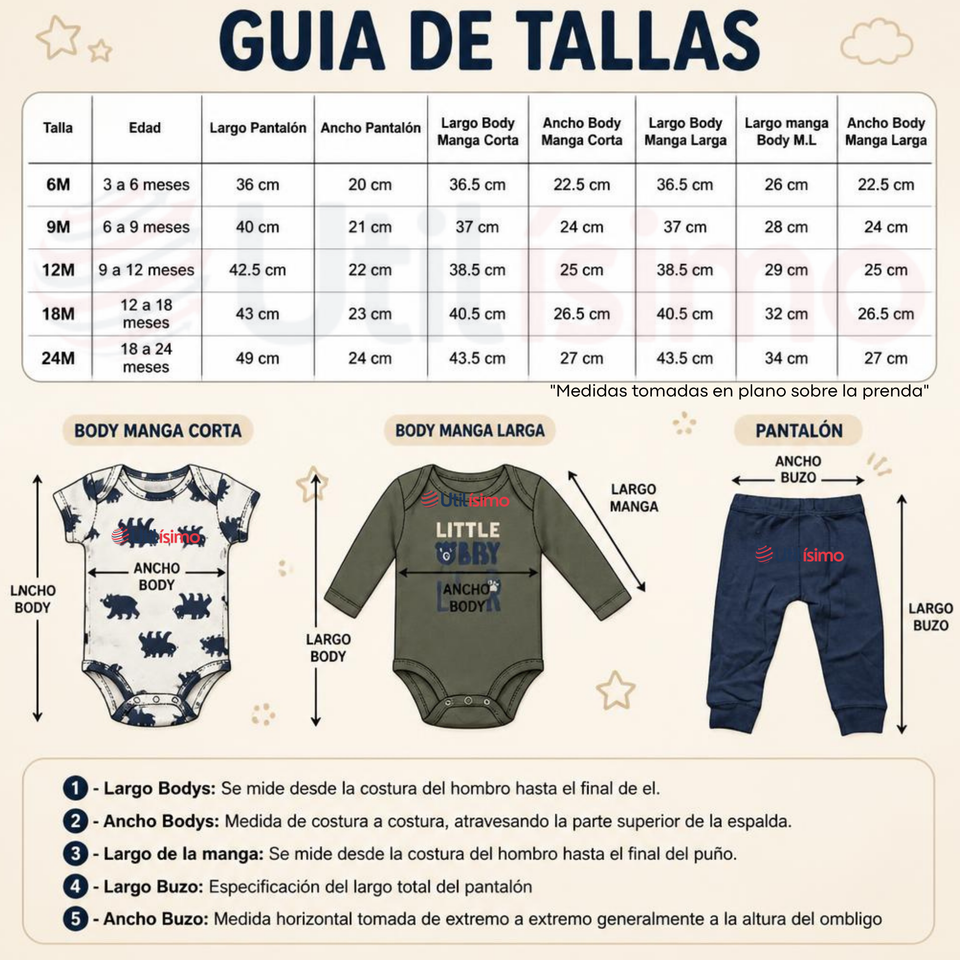 Conjunto 3 Piezas 100% Algodón Tedmimak Niño Baby Bear