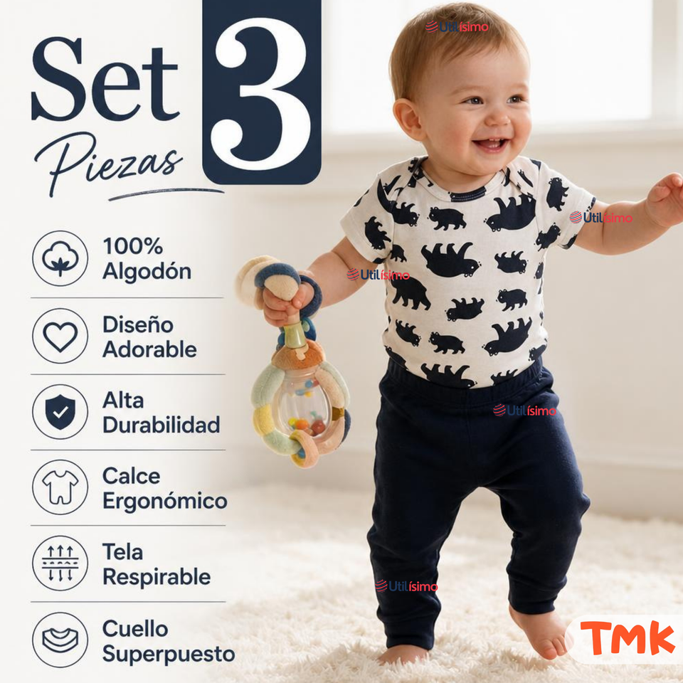 Conjunto 3 Piezas 100% Algodón Tedmimak Niño Baby Bear