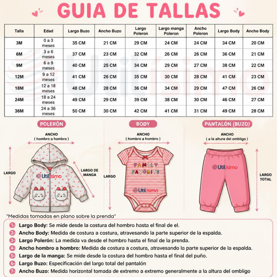 Conjunto 3 Piezas 100% Algodón Tedmimak Niña Family Favorite