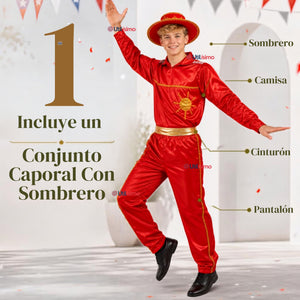 Traje Típico Caporal Rojo Con Sombrero Danza Tradicional Fiestas Patrias