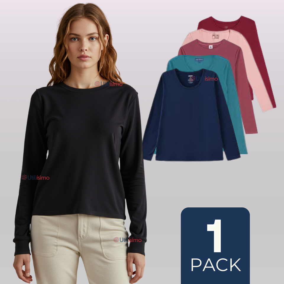 Camiseta Polar Mujer Cuello Redondo Manga Larga Surtido