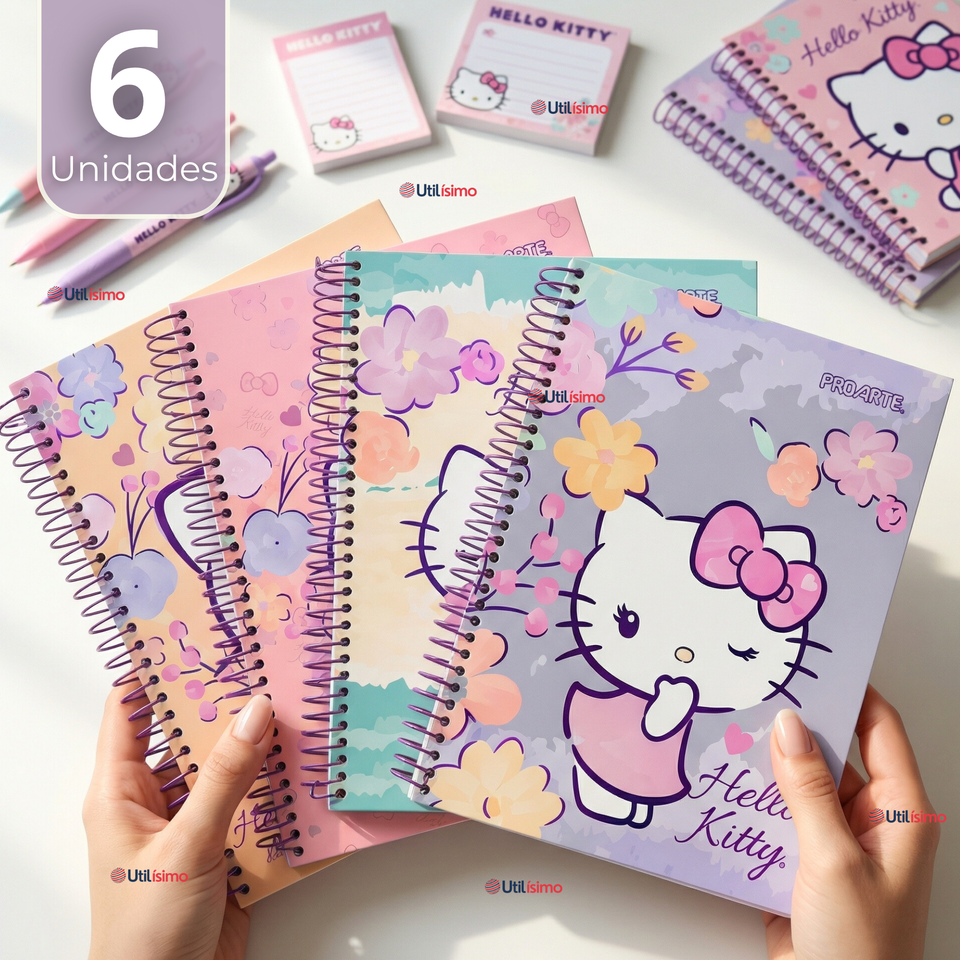 Pack 6 Cuadernos Universitario Hello Kitty 150 Hojas Tapa Gruesa Proarte Diseño Surtido
