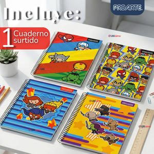 Cuaderno Universitario Marvel Heroes Kawaii 150 Hojas Tapa Gruesa Proarte Diseño Surtido