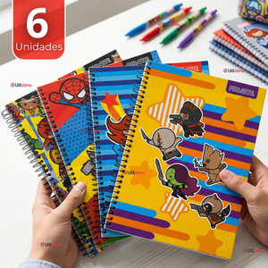 Pack 6 Cuadernos Universitario Marvel Heroes Kawaii 150 Hojas Tapa Gruesa Proarte Diseño Surtido