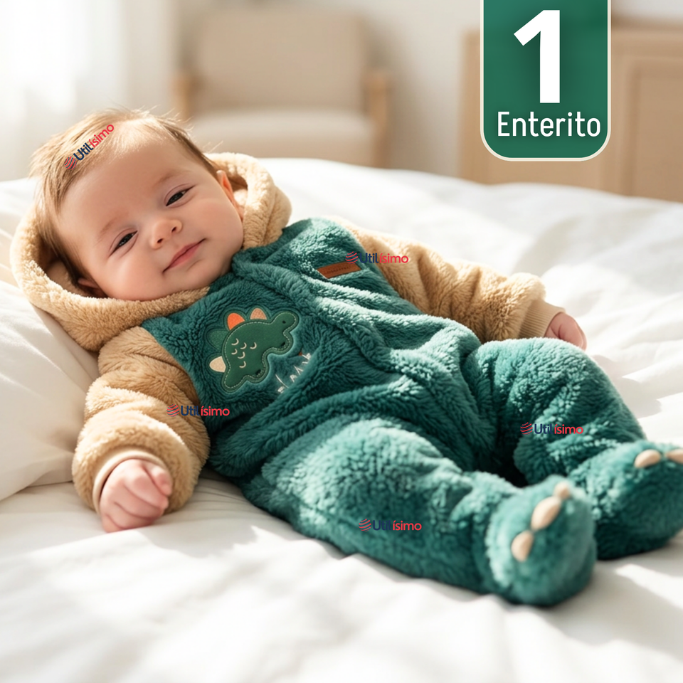 Enterito Con Capucha Tela Plush Verde Dinosaurio Bebé Niño