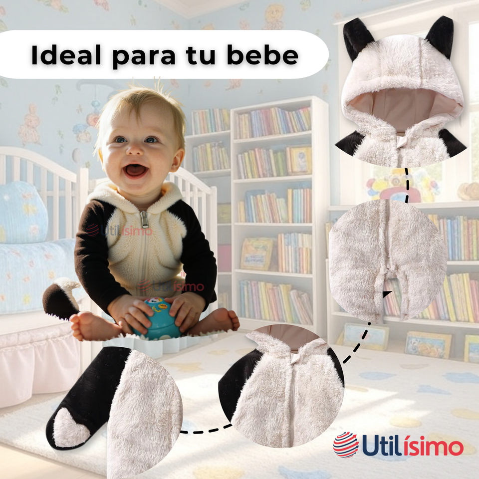 Enterito Osito Polar Con Capucha Blanco y Negro Bebé