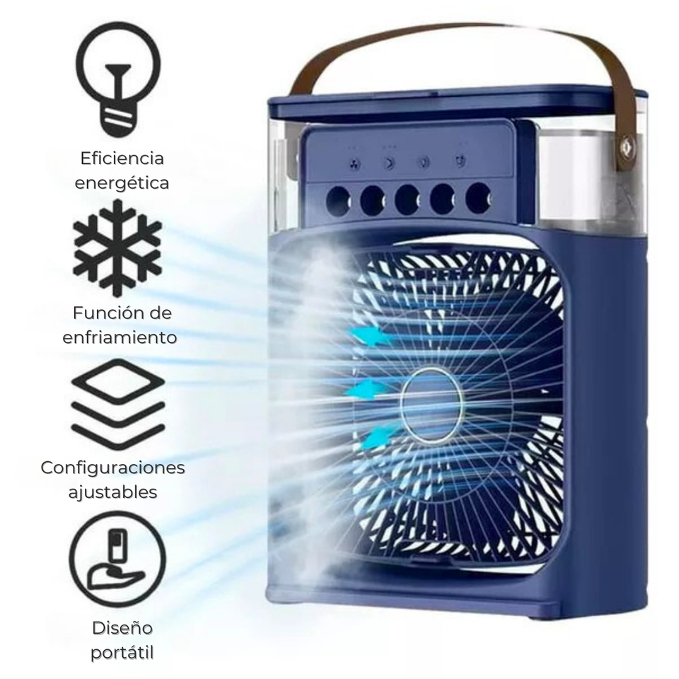 Climatizador Portátil Frío 4 en 1 Ventilador Humificador Enfriador Lampara LED 220v USB Azul