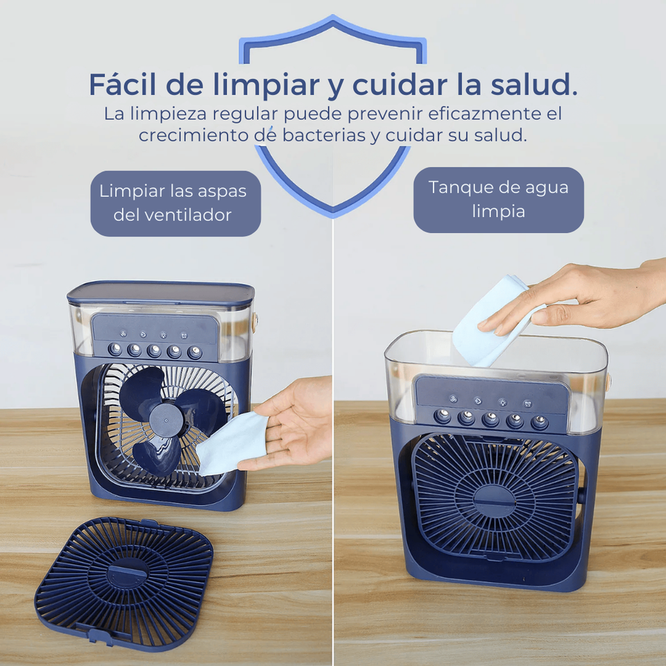 Climatizador Portátil Frío 4 en 1 Ventilador Humificador Enfriador Lampara LED 220v USB Azul