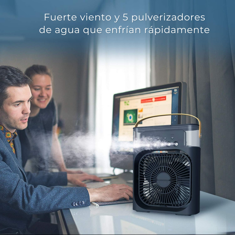 Climatizador Portátil Frío 4 en 1 Ventilador Humificador Enfriador Lampara LED 220v USB Negro