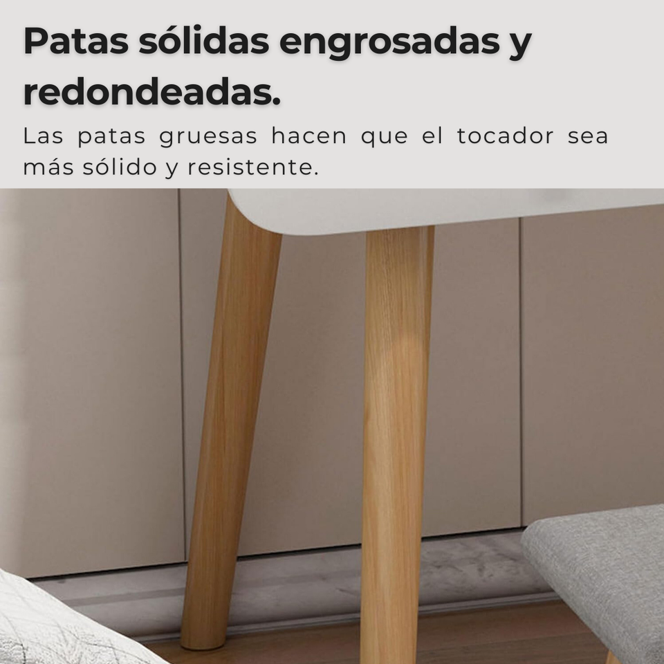Peinadora Tocador De Madera Con Espejo y luz Incluye Taburete