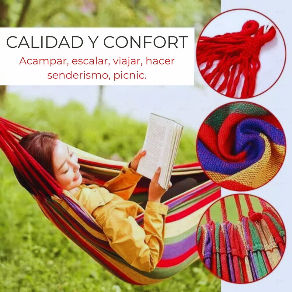 Hamaca 100% Algodón 2 Plaza Colgante 150x180cm Rojo Multicolor