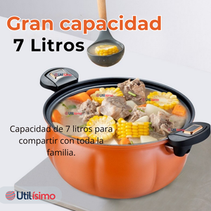 Olla De Micro Presión De Calabaza Antiadherente 7 Litro Color Naranja