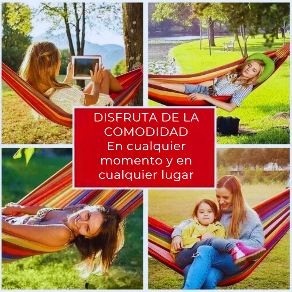 Hamaca 100% Algodón 2 Plaza Colgante 150x180cm Rojo Multicolor