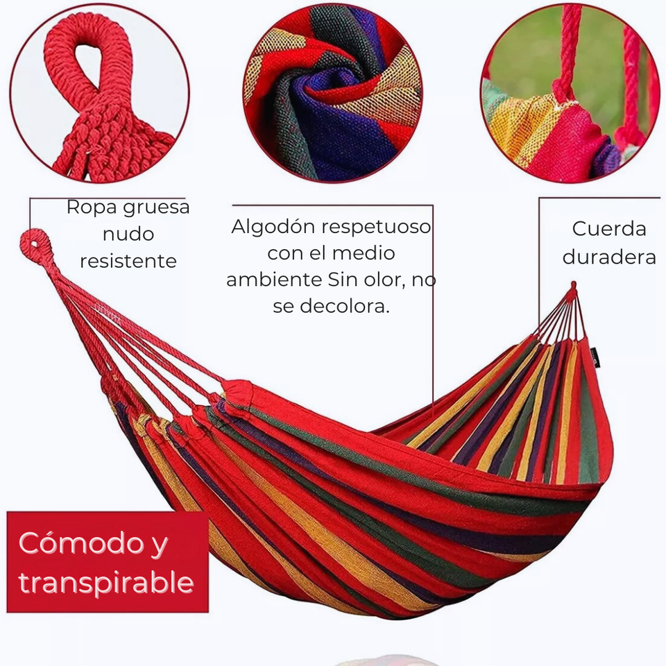 Hamaca 100% Algodón 2 Plaza Colgante 150x180cm Rojo Multicolor