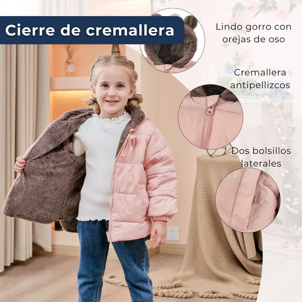 Parka Con Capucha Mangas Larga Niña Pink