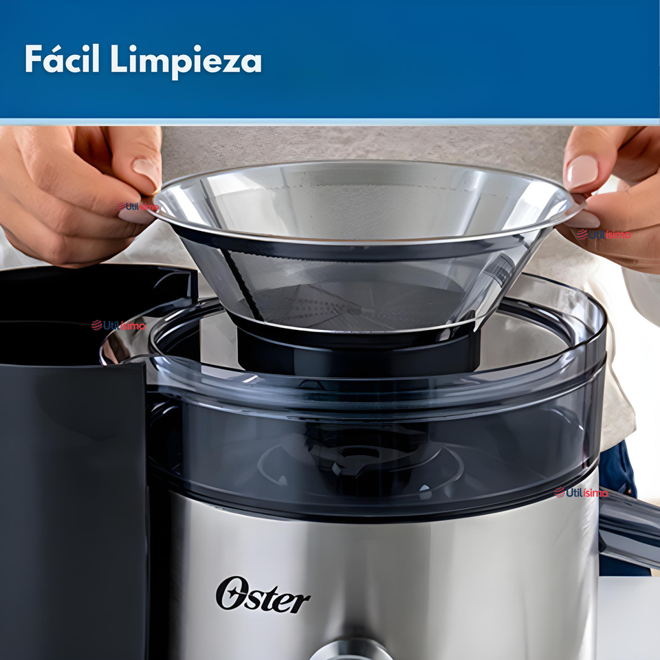 Oster® Extractor de Jugos, con 2 Velocidades + Pulso, y Fácil de Limpiar, Negro y Plateado, FPSTJE320S