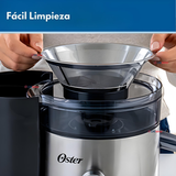 Oster® Extractor de Jugos, con 2 Velocidades + Pulso, y Fácil de Limpiar, Negro y Plateado, FPSTJE320S