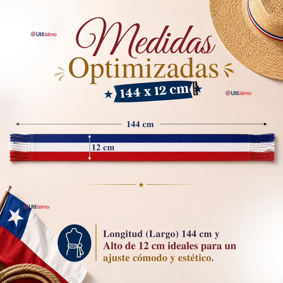 Pack 6 Fajas Huaso Bandera Chile Juvenil Fiestas Patrias Bailes Típico