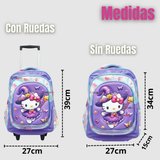 Mochila Hello Kitty Escolar Con Ruedas + Estuche + Lonchera Desmontable Poliéster Lila Niña