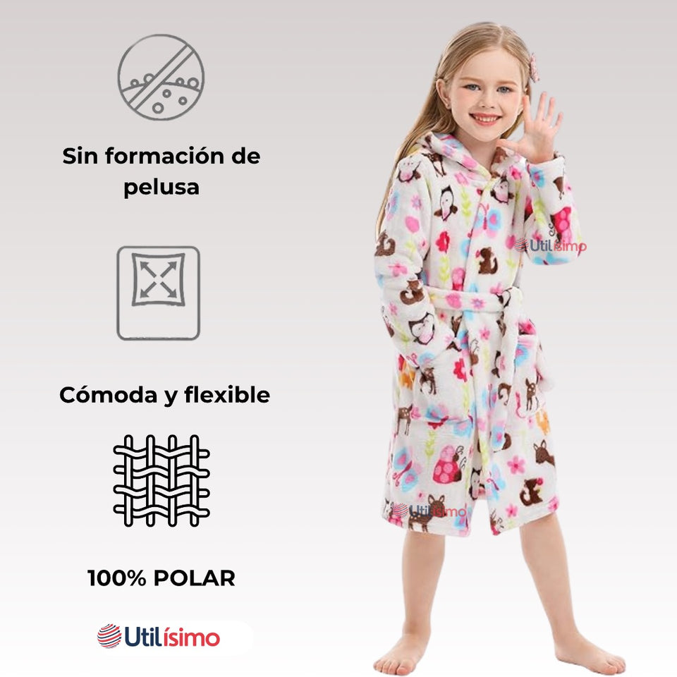 Batas De Baño Con Capucha Y Bolsillos Niña Polar animales de colores