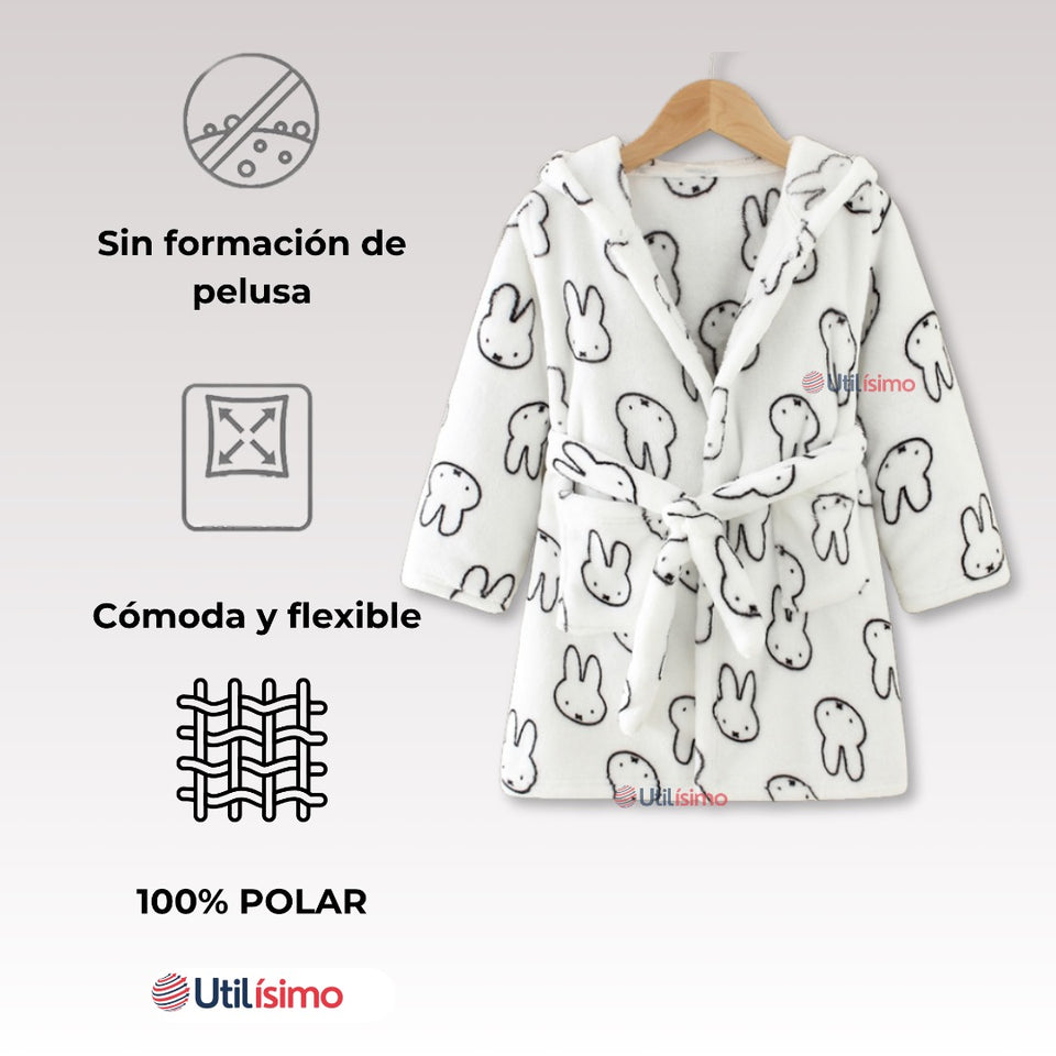 Batas De Baño Con Capucha Y Bolsillos Niño y Niña Polar Conejitos